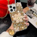 For iPhone 15 Pro Sunflower Holder Hand-set Diamond PC Phone Case(Gold)