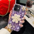 For iPhone 12 mini Sunflower Holder Hand-set Diamond PC Phone Case(Purple)