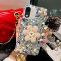 For iPhone XR Sunflower Holder Hand-set Diamond PC Phone Case(White)