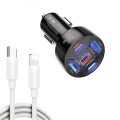 TE-P50 65W PD30W Type-C x 2 + USB x 3 Multi Port Car Charger with 1m Type-C to 8 Pin Data Cable(Blac