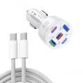 TE-P50 65W PD30W Type-C x 2 + USB x 3 Multi Port Car Charger with 1m Type-C to Type-C Data Cable(Whi