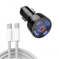 TE-P50 65W PD30W Type-C x 2 + USB x 3 Multi Port Car Charger with 1m Type-C to Type-C Data Cable(Bla