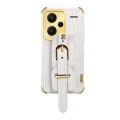 For Xiaomi Redmi Note 13 Pro+ Electroplated Wrist Strap Crocodile Leather Back Phone Case(White)