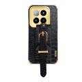 For Xiaomi 14 Pro Electroplated Wrist Strap Crocodile Leather Back Phone Case(Black)