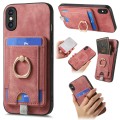 For iPhone X / XS Retro Splitable Magnetic Card Bag Leather Phone Case(Pink)