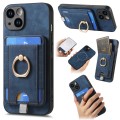 For iPhone 15 Plus Retro Splitable Magnetic Card Bag Leather Phone Case(Blue)