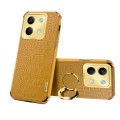 For Xiaomi Redmi Note 13 6D Electroplating Crocodile Texture Leather Back Phone Case with Holder(Yel
