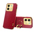 For Xiaomi Redmi Note 13 6D Electroplating Crocodile Texture Leather Back Phone Case with Holder(Red