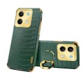 For Xiaomi Redmi Note 13 6D Electroplating Crocodile Texture Leather Back Phone Case with Holder(Gre