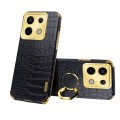 For Xiaomi Redmi Note 13 Pro 6D Electroplating Crocodile Texture Leather Back Phone Case with Holder