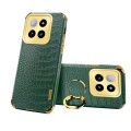 For Xiaomi 14 6D Electroplating Crocodile Texture Leather Back Phone Case with Holder(Green)