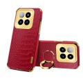 For Xiaomi 14 Pro 6D Electroplating Crocodile Texture Leather Back Phone Case with Holder(Red)