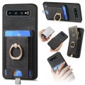 For Samsung Galaxy S10+ Retro Splitable Magnetic Card Bag Leather Phone Case(Black)
