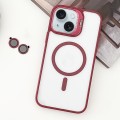 For iPhone 15 Plus MagSafe Acrylic Hybrid TPU Holder Phone Case with Lens film(Red)