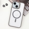 For iPhone 15 Plus MagSafe Acrylic Hybrid TPU Holder Phone Case with Lens film(Grey)