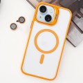 For iPhone 15 Plus MagSafe Acrylic Hybrid TPU Holder Phone Case with Lens film(Orange)