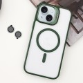 For iPhone 15 Plus MagSafe Acrylic Hybrid TPU Holder Phone Case with Lens film(Green)