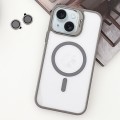 For iPhone 15 MagSafe Acrylic Hybrid TPU Holder Phone Case with Lens film(Grey)