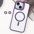 For iPhone 15 MagSafe Acrylic Hybrid TPU Holder Phone Case with Lens film(Purple)