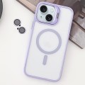 For iPhone 15 MagSafe Acrylic Hybrid TPU Holder Phone Case with Lens film(Light Purple)