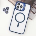 For iPhone 14 Pro MagSafe Acrylic Hybrid TPU Holder Phone Case with Lens film(Deep Blue)