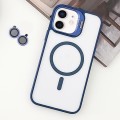For iPhone 12 MagSafe Acrylic Hybrid TPU Holder Phone Case with Lens film(Deep Blue)