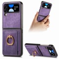 For Samsung Galaxy Z Flip 4 Retro Skin-feel Ring Card Bag Phone Case(Purple)