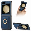For Samsung Galaxy Z Flip5 Retro Skin-feel Ring Card Bag Phone Case(Blue)