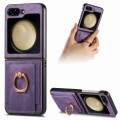 For Samsung Galaxy Z Flip5 Retro Skin-feel Ring Card Bag Phone Case(Purple)