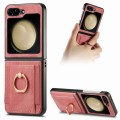 For Samsung Galaxy Z Flip 5 Retro Skin-feel Ring Card Bag Phone Case(Pink)