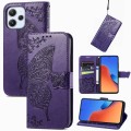 For Xiaomi Redmi 12 5G Butterfly Love Flower Embossed Leather Phone Case(Purple)