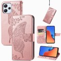 For Xiaomi Redmi 12 5G Butterfly Love Flower Embossed Leather Phone Case(Rose Gold)