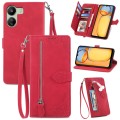 For Xiaomi Redmi 13C Embossed Flower Zipper Leather Phone Case(Red)