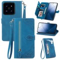 For Xiaomi 14 Pro Embossed Flower Zipper Leather Phone Case(Blue)