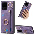 For Samsung Galaxy S20 Ultra Retro Skin-feel Ring Card Bag Phone Case with Hang Loop(Purple)