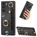 For Samsung Galaxy S21 5G Retro Skin-feel Ring Card Bag Phone Case with Hang Loop(Black)