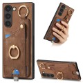 For Samsung Galaxy S21+ 5G Retro Skin-feel Ring Card Bag Phone Case with Hang Loop(Brown)
