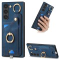 For Samsung Galaxy S22+ 5G Retro Skin-feel Ring Card Bag Phone Case with Hang Loop(Blue)