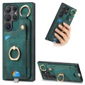 For Samsung Galaxy S22 Ultra 5G Retro Skin-feel Ring Card Bag Phone Case with Hang Loop(Green)