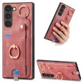 For Samsung Galaxy S23+ 5G Retro Skin-feel Ring Card Bag Phone Case with Hang Loop(Pink)