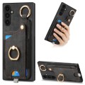 For Samsung Galaxy S23 FE 5G Retro Skin-feel Ring Card Bag Phone Case with Hang Loop(Black)