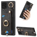 For Samsung Galaxy A12 5G Retro Skin-feel Ring Card Bag Phone Case with Hang Loop(Black)