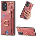 For Samsung Galaxy A13 4G Retro Skin-feel Ring Card Bag Phone Case with Hang Loop(Pink)
