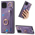 For Samsung Galaxy A22 5G Retro Skin-feel Ring Card Bag Phone Case with Hang Loop(Purple)