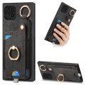 For Samsung Galaxy A22 5G Retro Skin-feel Ring Card Bag Phone Case with Hang Loop(Black)