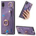 For Samsung Galaxy A30/A20/M10s Retro Skin-feel Ring Card Bag Phone Case with Hang Loop(Purple)