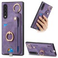 For Samsung Galaxy A50/A50s/A30s Retro Skin-feel Ring Card Bag Phone Case with Hang Loop(Purple)