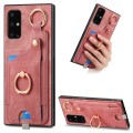 For Samsung Galaxy A51 Retro Skin-feel Ring Card Bag Phone Case with Hang Loop(Pink)