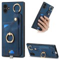 For Samsung Galaxy A04 4G Retro Skin-feel Ring Card Bag Phone Case with Hang Loop(Blue)