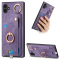 For Samsung Galaxy A04e Retro Skin-feel Ring Card Bag Phone Case with Hang Loop(Purple)